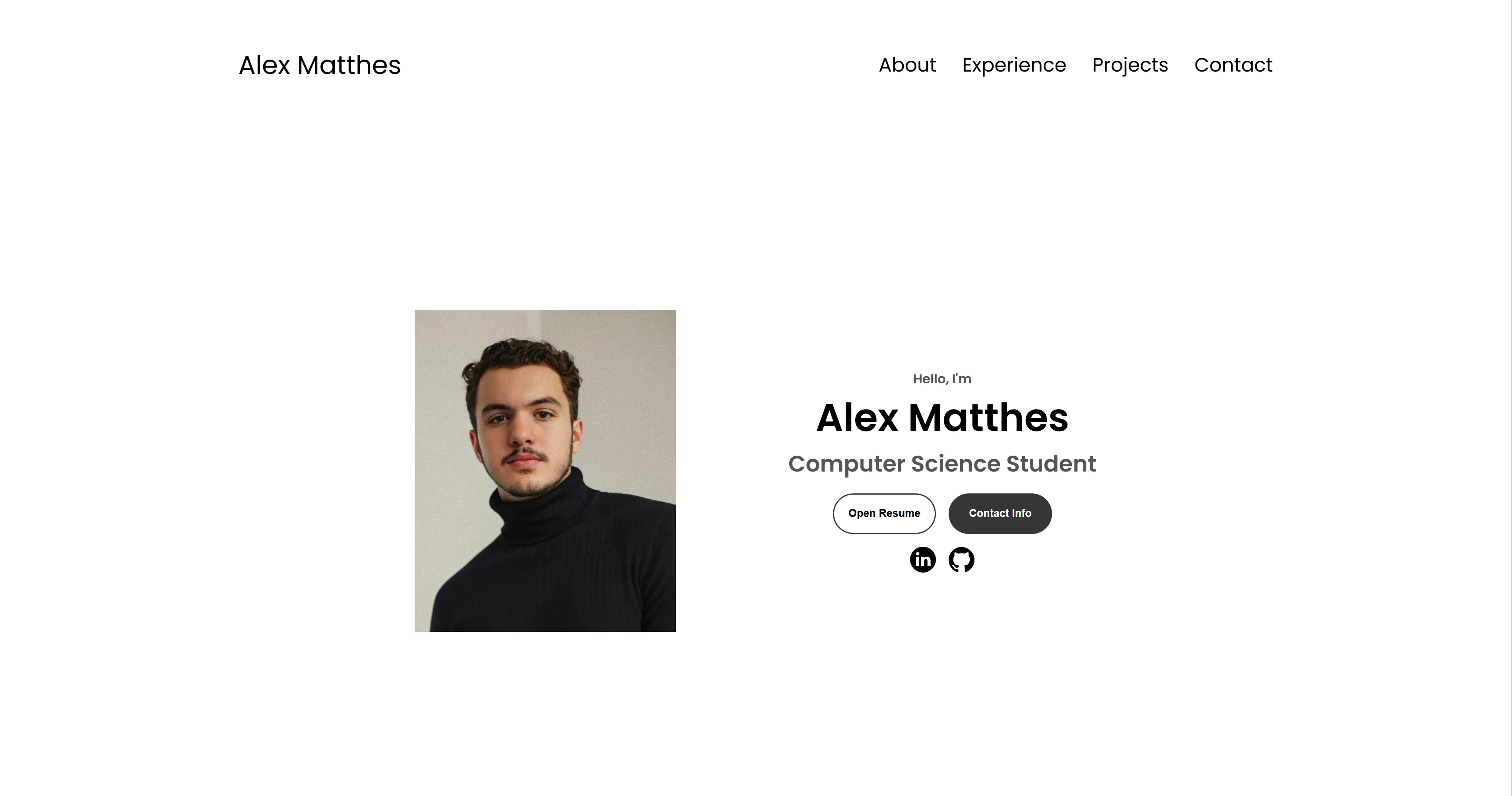 Screenshot of the personal portfolio website project